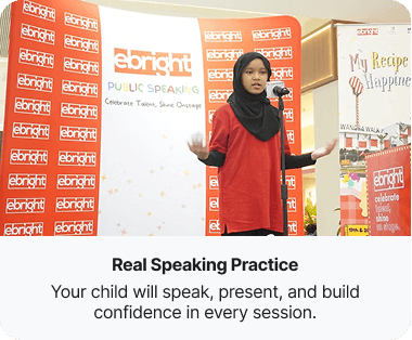 Real Speaking Practice — your child will speak, present, and build confidence in every session.